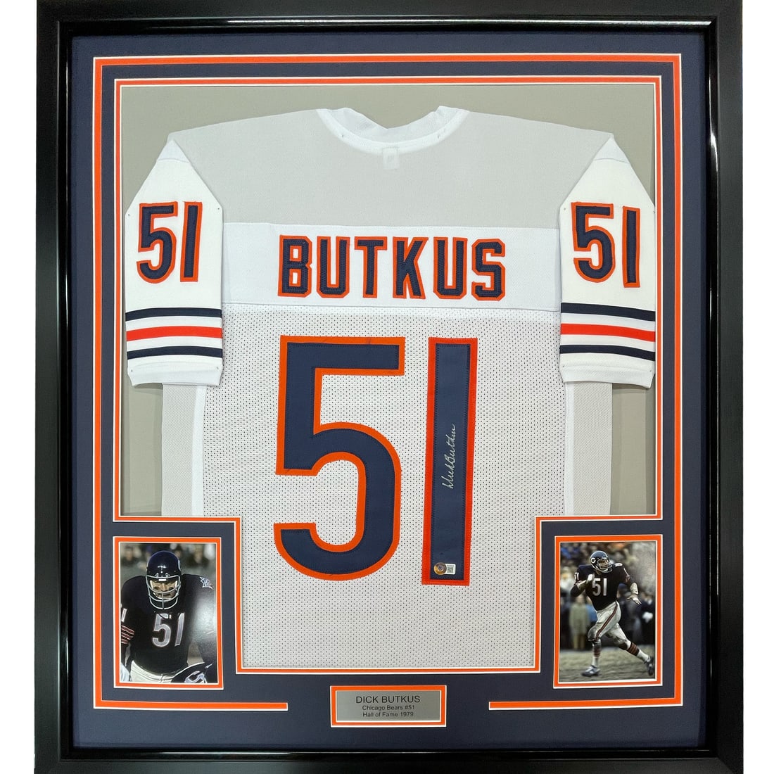 Framed Dick Butkus Autographed Jersey 33x42 Chicago Bears JSA COA: Framed Dick Butkus Autographed Jersey 33x42 Chicago Bears JSA COA Celebrate the legacy of NFL legend Dick Butkus with this professionally framed autographed Chicago Bears jersey. Measuring 33"x42", th