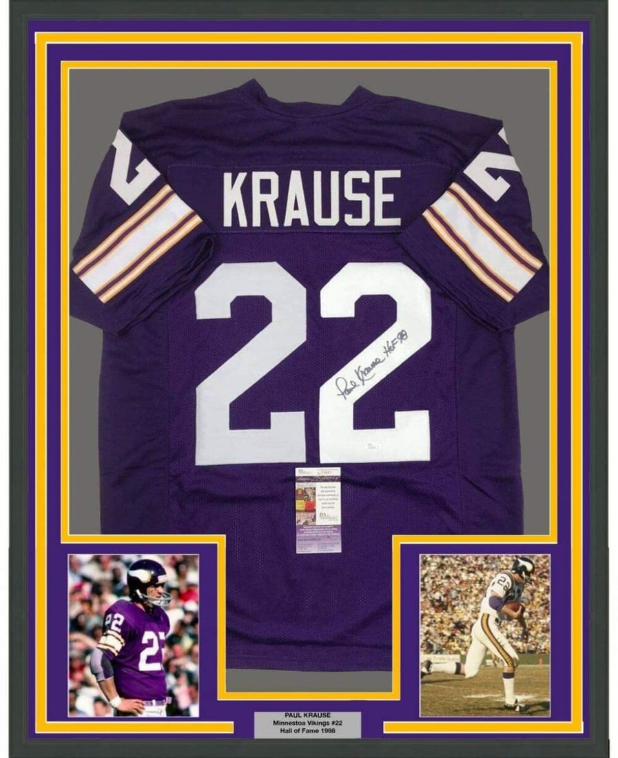 Framed Paul Krause signed Vikings jersey JSA COA 33x42 (1 of 2)