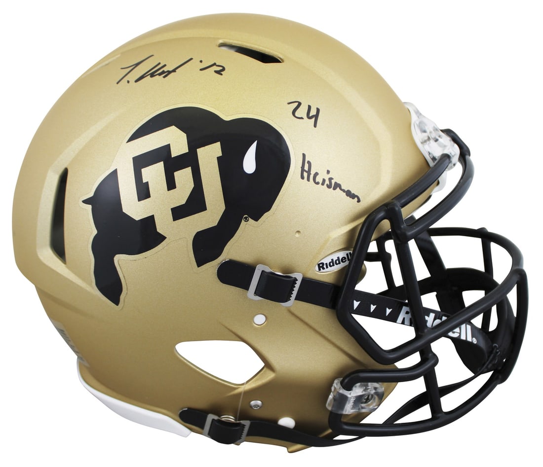 Travis Hunter Signed Colorado Buffaloes Full Size Helmet 24 Heisman BAS Authenticated: Travis Hunter Signed Colorado Buffaloes Full Size Helmet 24 Heisman BAS Authenticated This authentic full-size speed proline helmet is a must-have for any Colorado Buffaloes fan. Personally signed by 
