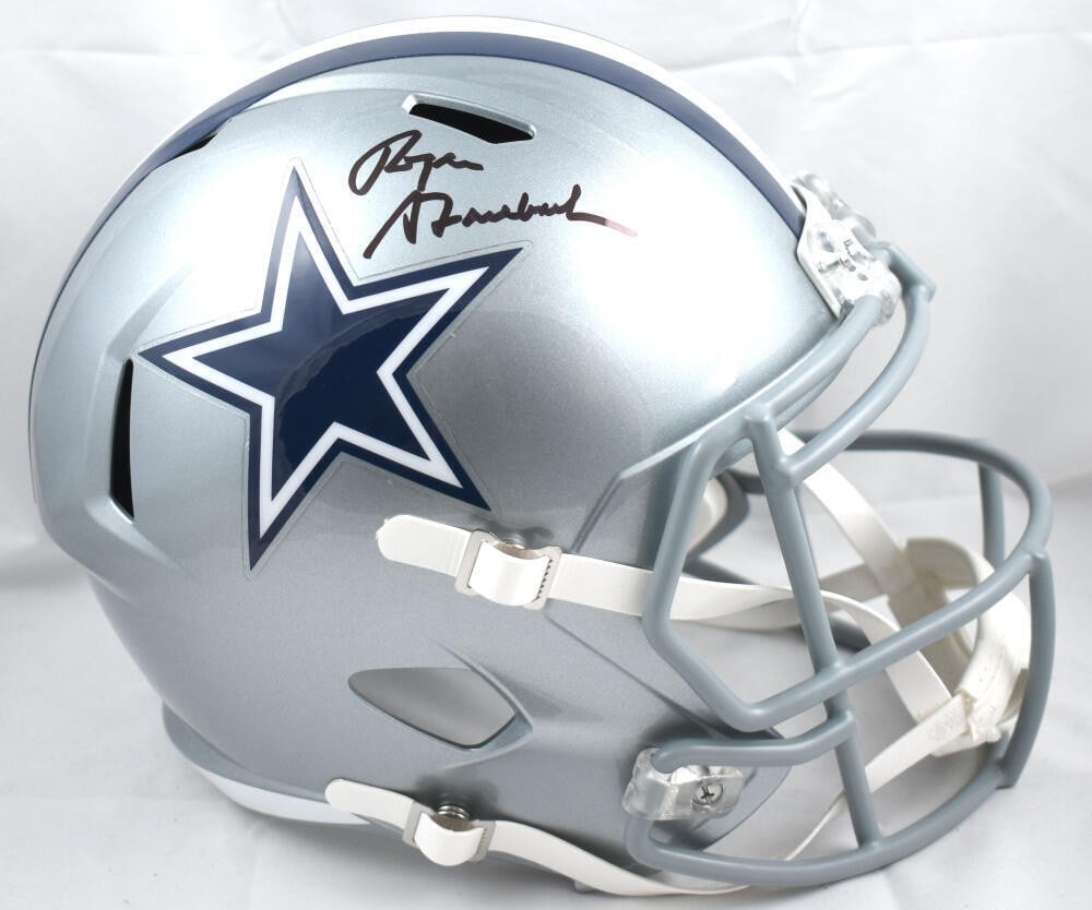 Dallas Cowboys full size speed helmet signed by Roger Staubach Beckett hologram: Dallas Cowboys full size speed helmet signed by Roger Staubach Beckett hologram This Dallas Cowboys full-size Speed helmet features the authentic signature of Roger Staubach. The autograph is verified