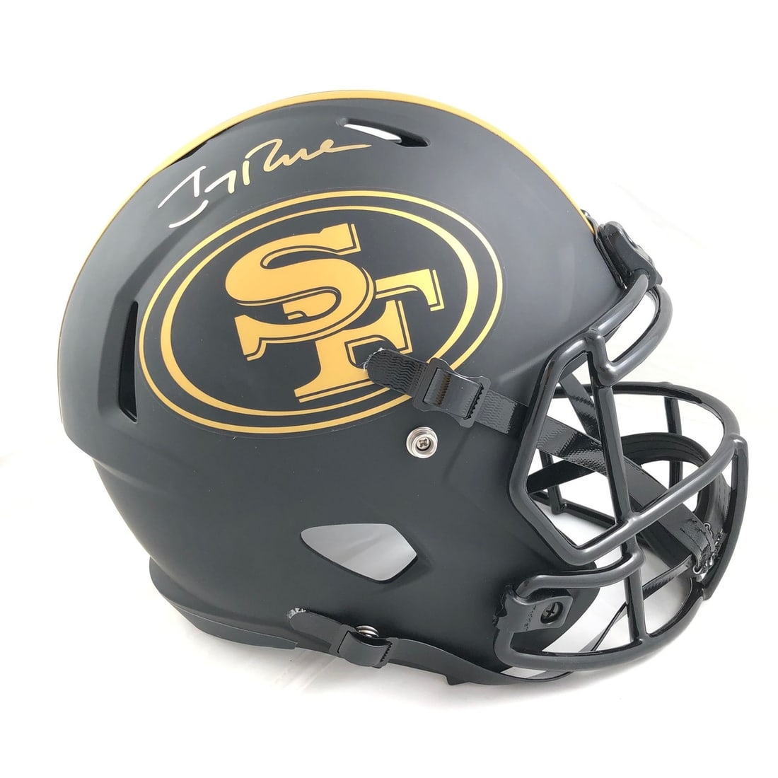 Replica full size football helmet Jerry Rice autograph PSA Fanatics 10: Replica full size football helmet Jerry Rice autograph PSA Fanatics 10 This is a replica full-size Eclipse helmet autographed by Jerry Rice of the San Francisco 49ers. The autograph has been authentic