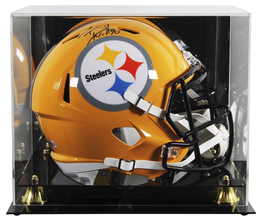 T.J. Watt Steelers full size yellow speed replica helmet with display case BAS: T.J. Watt Steelers full size yellow speed replica helmet with display case BAS This yellow Riddell full size Speed replica helmet features the autograph of T.J. Watt from the Pittsburgh Steelers. The 