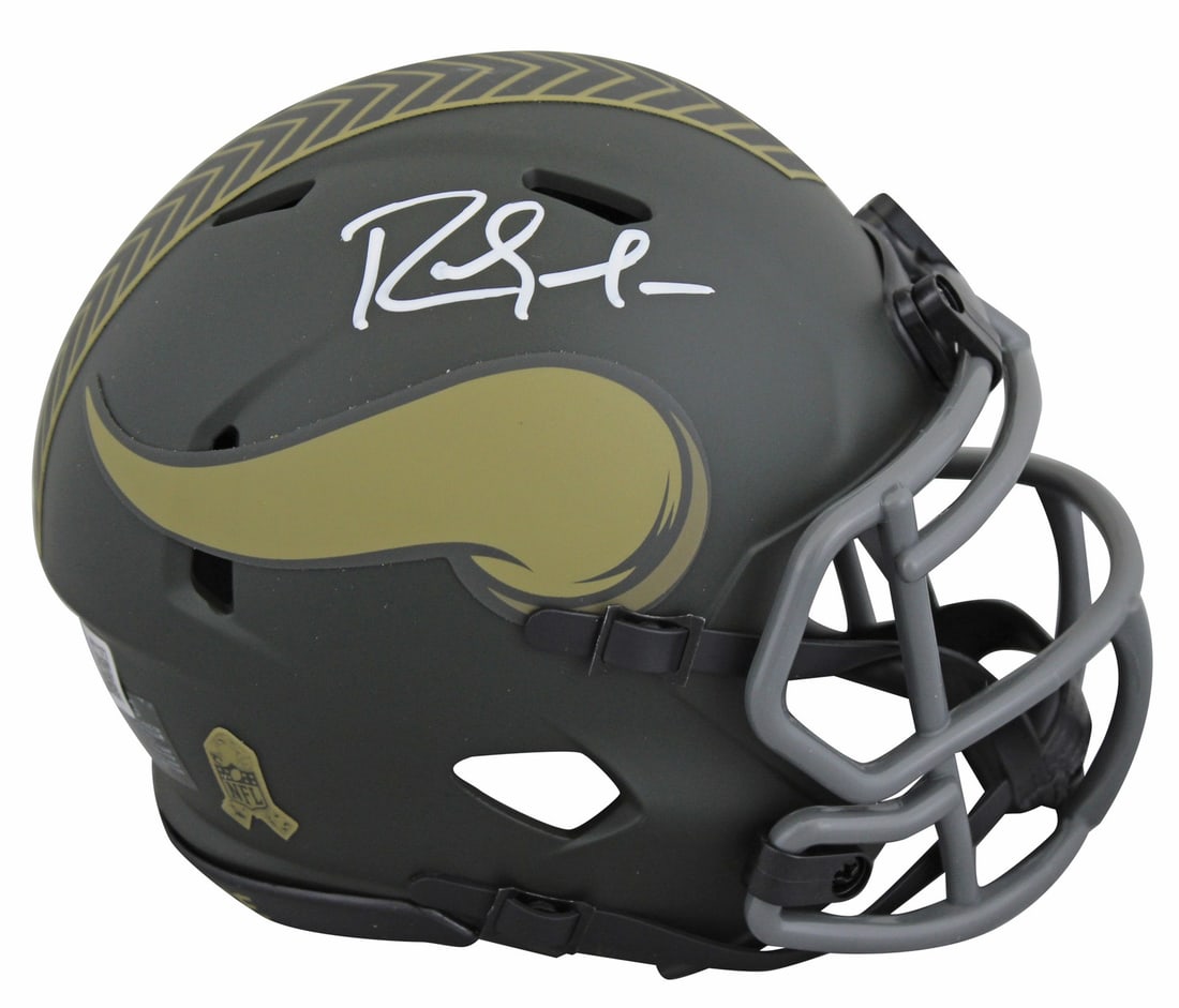 Randy Moss Signed Vikings Salute to Service Mini Helmet BAS Witnessed: Randy Moss Signed Vikings Salute to Service Mini Helmet BAS Witnessed This original 2025 Salute to Service IV Speed Mini Helmet features the signature of Randy Moss, a legendary player from the Minnes