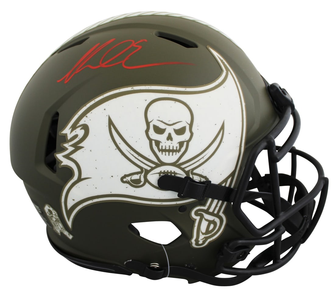 Mike Evans Autographed Tampa Bay Buccaneers Speed Proline Helmet BAS Witnessed: Mike Evans Autographed Tampa Bay Buccaneers Speed Proline Helmet BAS Witnessed This is an original Tampa Bay Buccaneers Alternate Salute to Service Riddell Authentic Full Size Speed Proline Helmet per