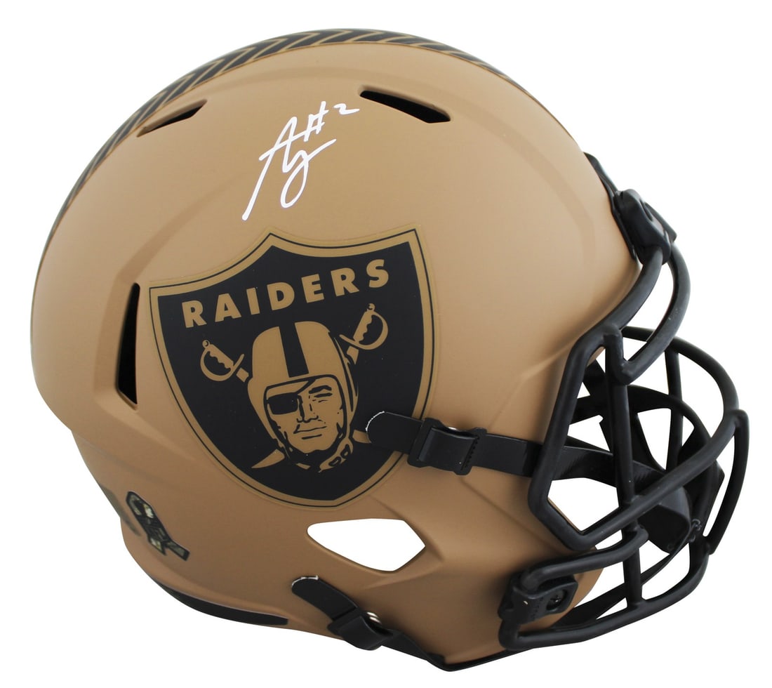 Ashton Jeanty Signed Raiders STS II Full Size Helmet BAS Authenticated: Ashton Jeanty Signed Raiders STS II Full Size Helmet BAS Authenticated This full-size Speed Rep helmet is a striking tribute to Ashton Jeanty of the Las Vegas Raiders, featuring his personal autograph