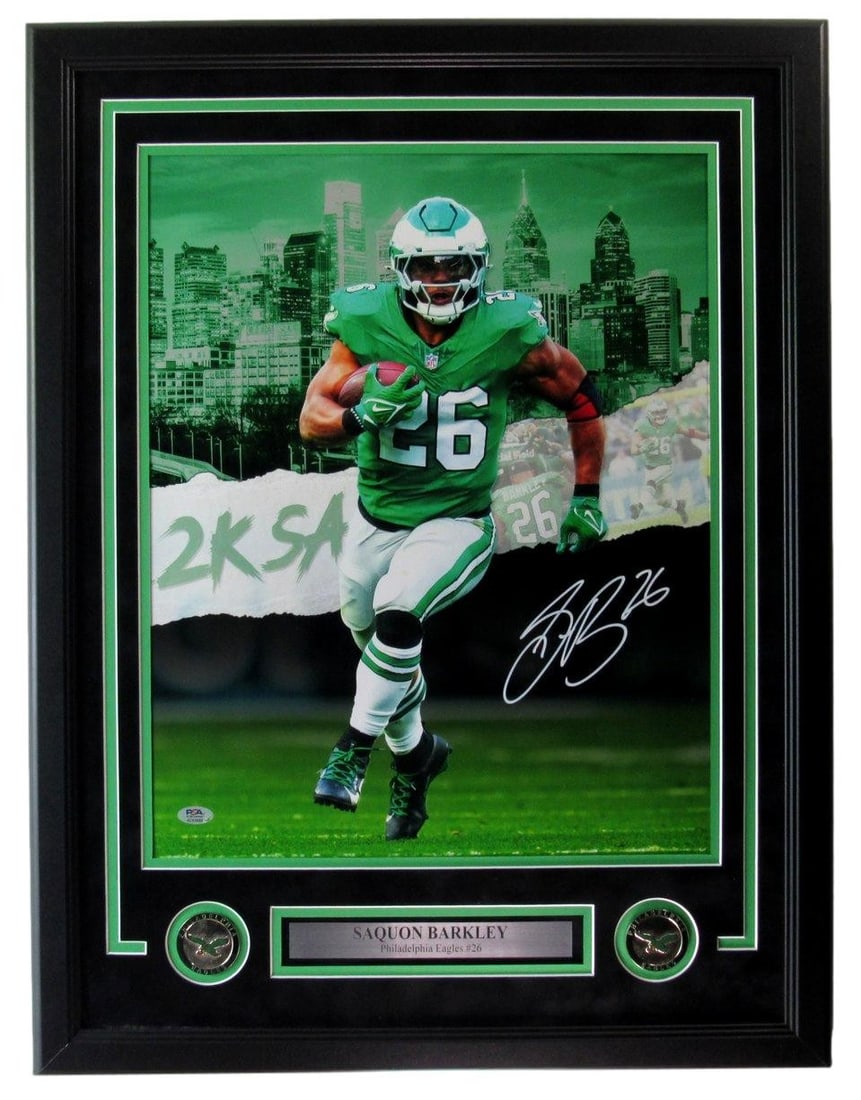Framed 16x20 Photograph Signed by Saquon Barkley Philadelphia Eagles BAS Authenticated (1 of 5)
