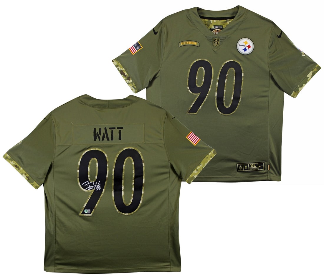 T.J. Watt Autographed 2022 Nike Salute to Service Steelers Jersey BAS Witnessed: T.J. Watt Autographed 2022 Nike Salute to Service Steelers Jersey BAS Witnessed This 2022 Salute to Service Nike Limited Jersey features the authentic signature of T.J. Watt from the Pittsburgh Steele