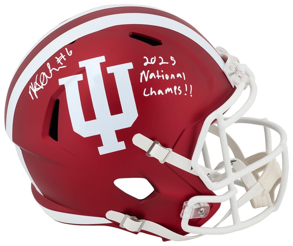 Indiana Hoosiers Full Size Replica Helmet Signed by Mikail Kamara with Champs Inscription: Indiana Hoosiers Full Size Replica Helmet Signed by Mikail Kamara with Champs Inscription This Indiana Hoosiers Riddell full size speed replica football helmet is signed by Mikail Kamara and features 