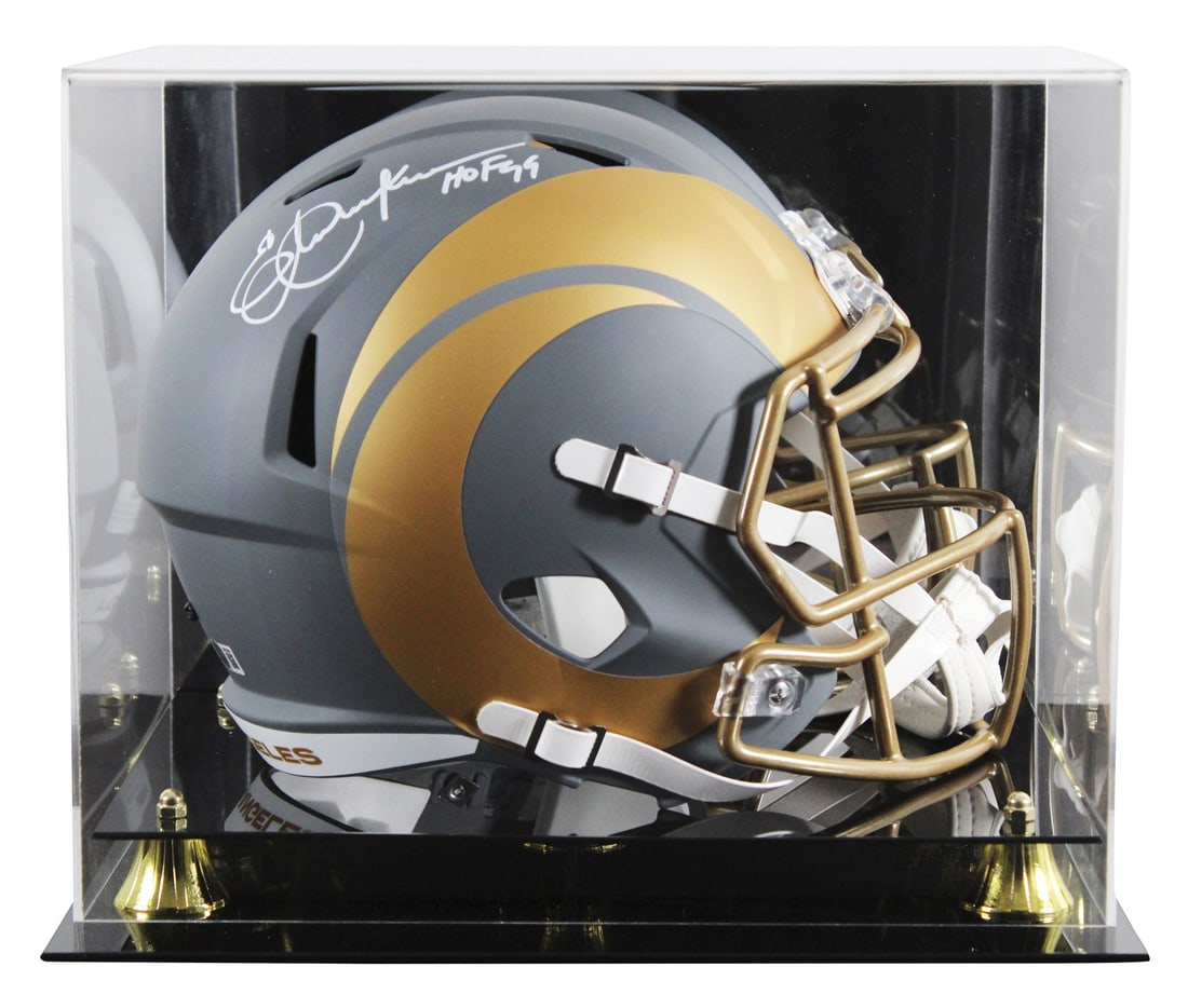 Eric Dickerson Autographed Rams Slate Full Size Replica Helmet With HOF 99 Inscription BAS: Eric Dickerson Autographed Rams Slate Full Size Replica Helmet With HOF 99 Inscription BAS This Los Angeles Rams full-size Speed Replica Helmet features a white signature from Eric Dickerson, along wi