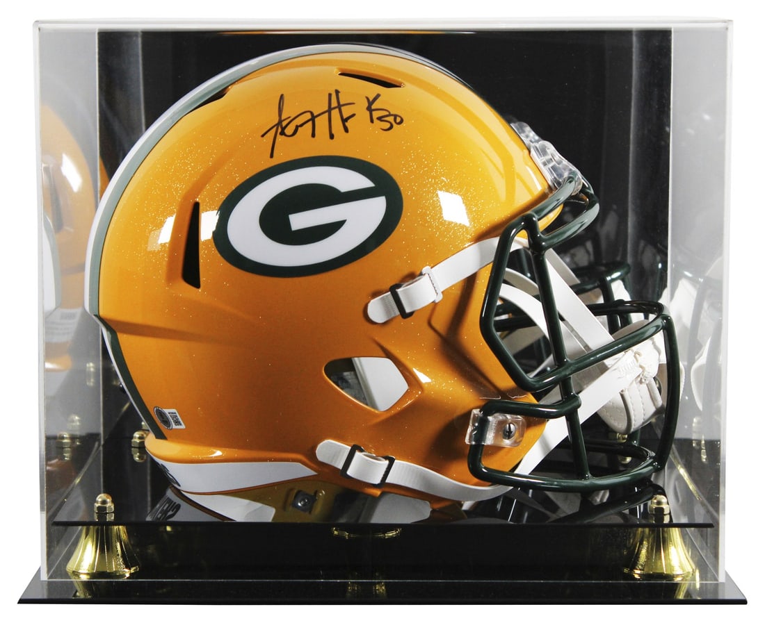 A.J. Hawk Autographed Packers Riddell Replica Helmet With Display Case BAS Witnessed: A.J. Hawk Autographed Packers Riddell Replica Helmet With Display Case BAS Witnessed This Green Bay Packers full-size Riddell Speed replica helmet has been personally signed by A.J. Hawk. The helmet i
