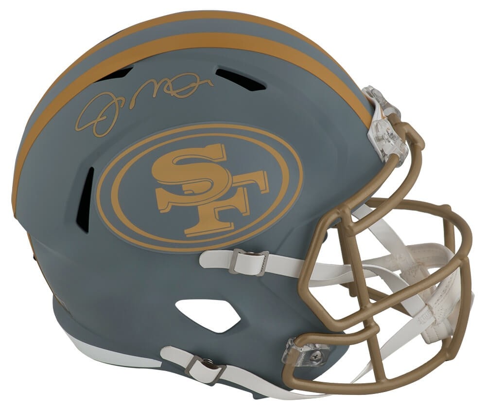 Joe Montana Signed 49ers Riddell Full Size Helmet with Fanatics COA: Joe Montana Signed 49ers Riddell Full Size Helmet with Fanatics COA This is a Joe Montana signed San Francisco 49ers Slate Riddell full size speed replica football helmet. This authentic piece showcas