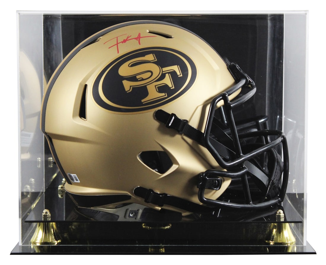 Frank Gore Autographed 49ers Rave Speed Replica Helmet in Display Case Beckett Witnessed: Frank Gore Autographed 49ers Rave Speed Replica Helmet in Display Case Beckett Witnessed This full-size Riddell Speed Replica helmet features the San Francisco 49ers' alternate Rave design and has bee