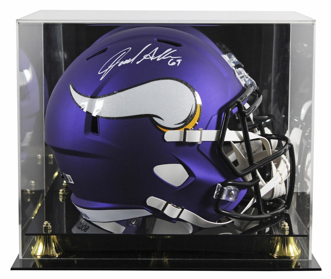 Jared Allen Autographed Minnesota Vikings Speed Replica Helmet With Display Case BAS: Jared Allen Autographed Minnesota Vikings Speed Replica Helmet With Display Case BAS This full-size Speed replica helmet has been personally signed by Jared Allen of the Minnesota Vikings. The helmet 
