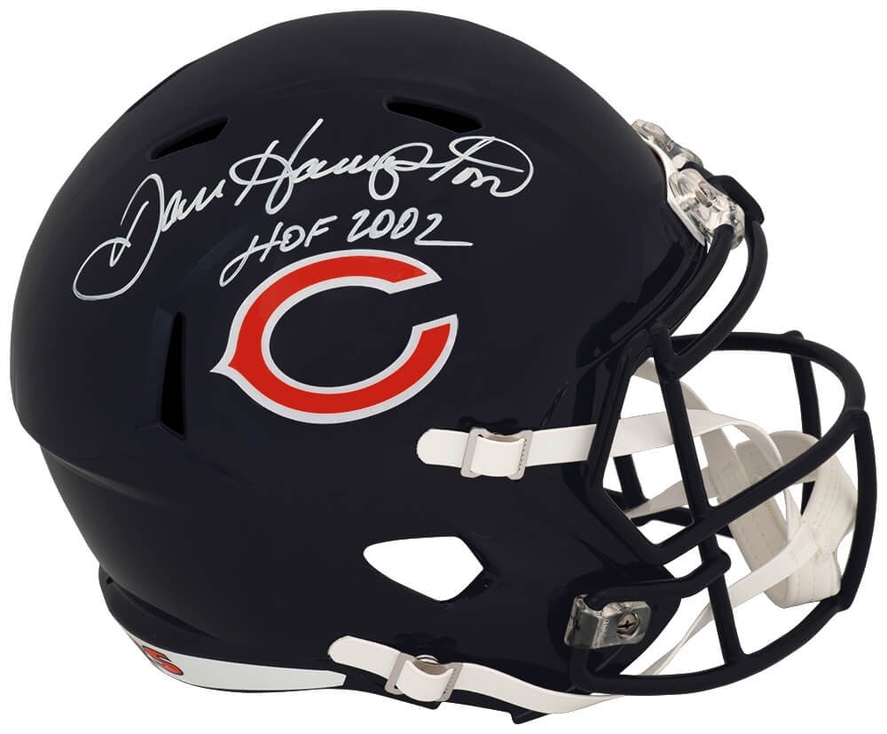 Chicago Bears Riddell full size speed replica helmet signed by Dan Hampton HOF 2002: Chicago Bears Riddell full size speed replica helmet signed by Dan Hampton HOF 2002 This is a pre-owned Chicago Bears Riddell full size speed replica helmet, personally signed by Dan Hampton. The sign
