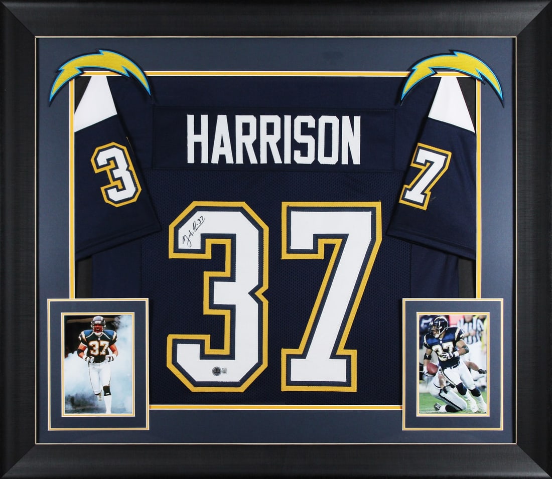 Framed San Diego Chargers Rodney Harrison signed navy blue pro style jersey BAS (1 of 2)