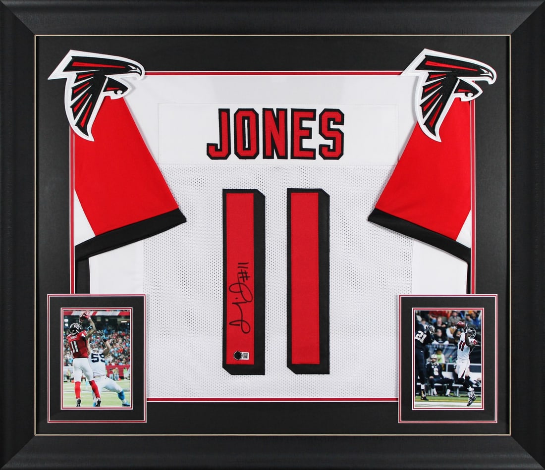 Julio Jones Signed White Pro Style Framed Jersey Atlanta Falcons BAS Authenticated: Julio Jones Signed White Pro Style Framed Jersey Atlanta Falcons BAS Authenticated This authentic signed white pro style framed jersey features the signature of Julio Jones, the renowned player from t