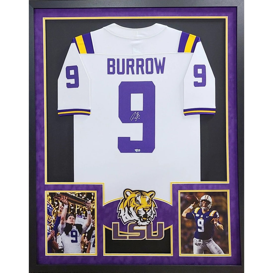 Joe Burrow LSU Tigers Autographed Jersey Framed by Fanatics: Joe Burrow LSU Tigers Autographed Jersey Framed by Fanatics This autographed Joe Burrow framed jersey is a must-have for any LSU Tigers fan. Authenticated by Fanatics, a leader in sports memorabilia, 