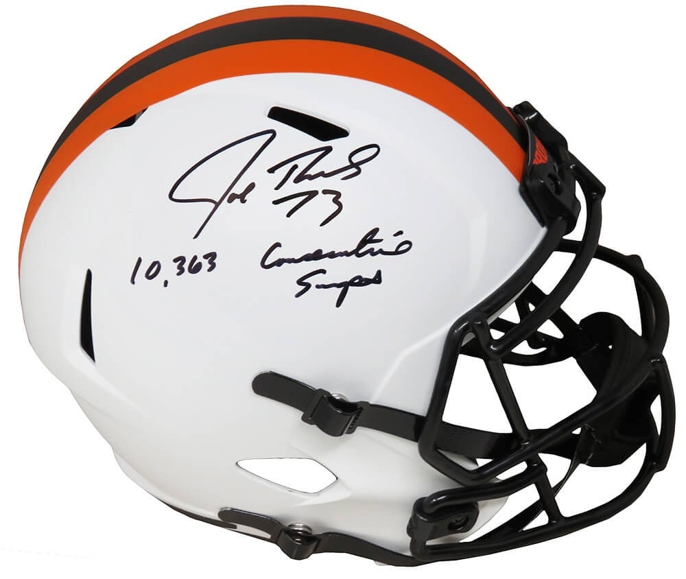 Joe Thomas Signed Browns Lunar Eclipse Helmet with 10,363 Snaps SS COA: Joe Thomas Signed Browns Lunar Eclipse Helmet with 10,363 Snaps SS COA This authentic Cleveland Browns Lunar Eclipse full-size speed replica helmet, signed by Joe Thomas, is a must-have for any footba