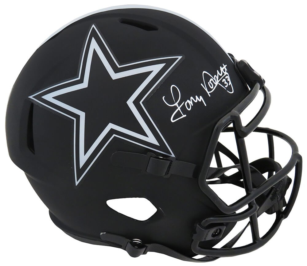 Tony Dorsett Signed Dallas Cowboys Eclipse Helmet with COA: Tony Dorsett Signed Dallas Cowboys Eclipse Helmet with COA Celebrate the legacy of Tony Dorsett with this signed Dallas Cowboys Eclipse black matte Riddell full-size speed replica helmet. This authent