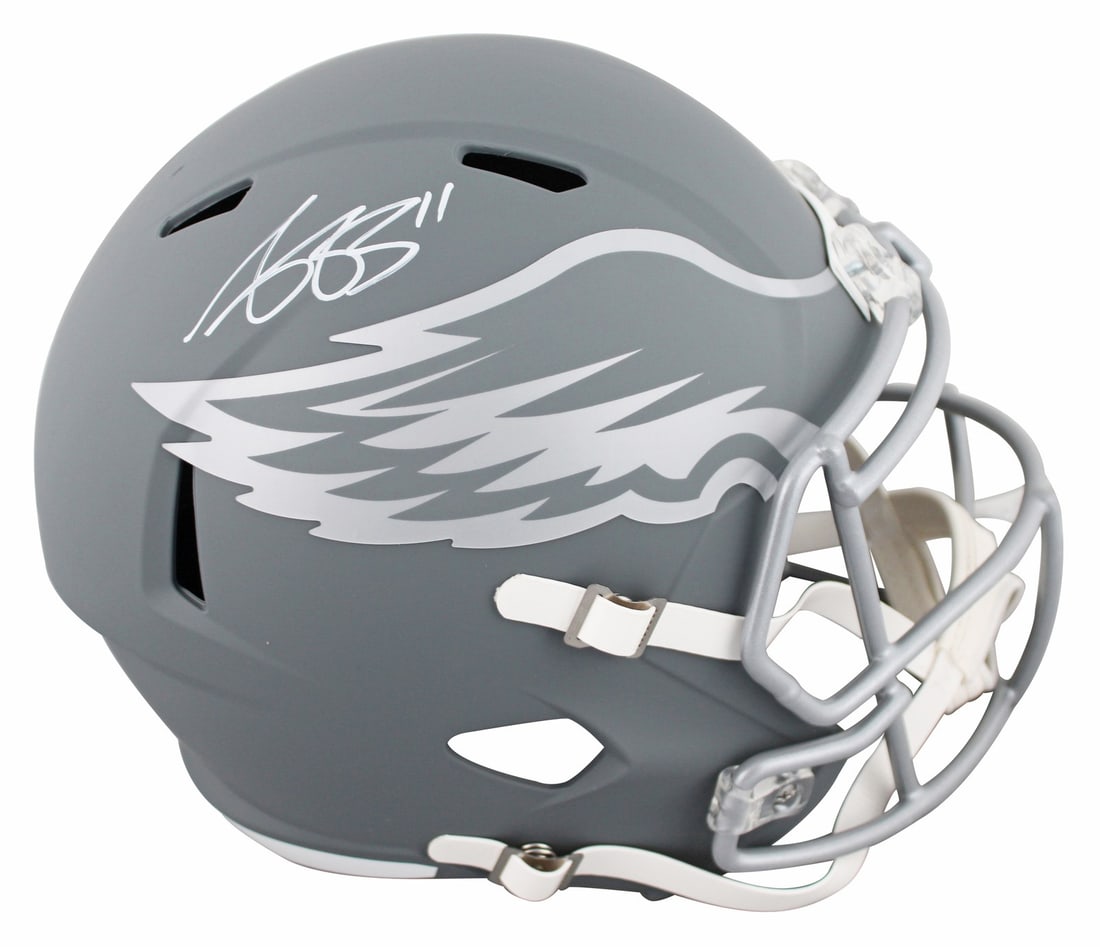 A.J. Brown Signed Philadelphia Eagles Slate Helmet BAS Authenticated: A.J. Brown Signed Philadelphia Eagles Slate Helmet BAS Authenticated This authentic A.J. Brown signed full-size alternate slate Riddell Speed Rep helmet is a must-have for Philadelphia Eagles fans. Pe