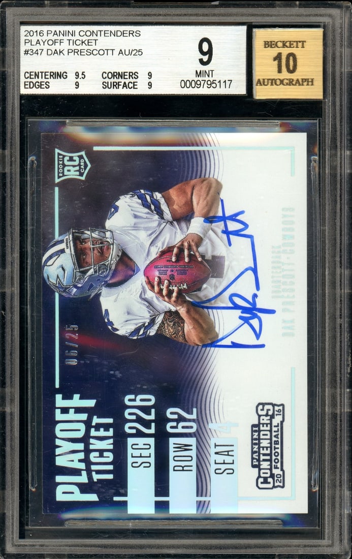 Dak Prescott Autographed 2016 Playoff Ticket Rookie Card BGS 9 Serial 06/25 (1 of 2)