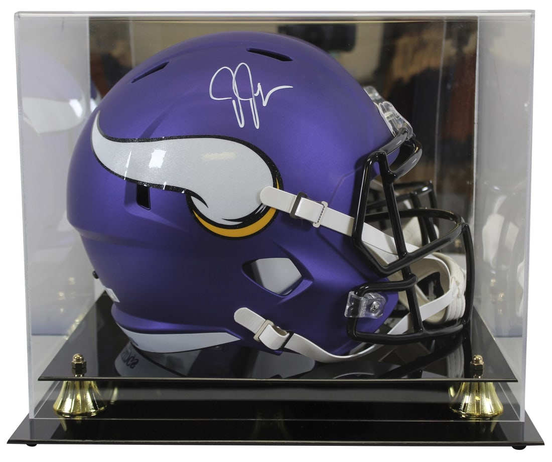 Justin Jefferson Autographed Vikings Full Size Speed Replica Helmet Beckett COA With Case: Justin Jefferson Autographed Vikings Full Size Speed Replica Helmet Beckett COA With Case This full size Speed replica helmet features the authentic Minnesota Vikings design and has been personally si