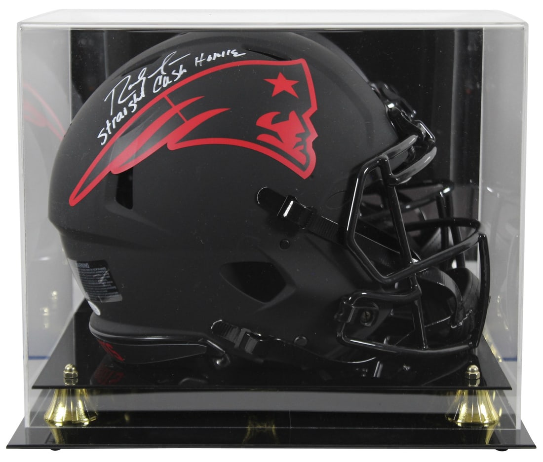 Randy Moss Signed Eclipse Full Size Helmet with Case BAS COA: Randy Moss Signed Eclipse Full Size Helmet with Case BAS COA This autographed alternate Eclipse Riddell Full Size Speed Proline Helmet features the inscription "Straight Cash Homie" and has been perso