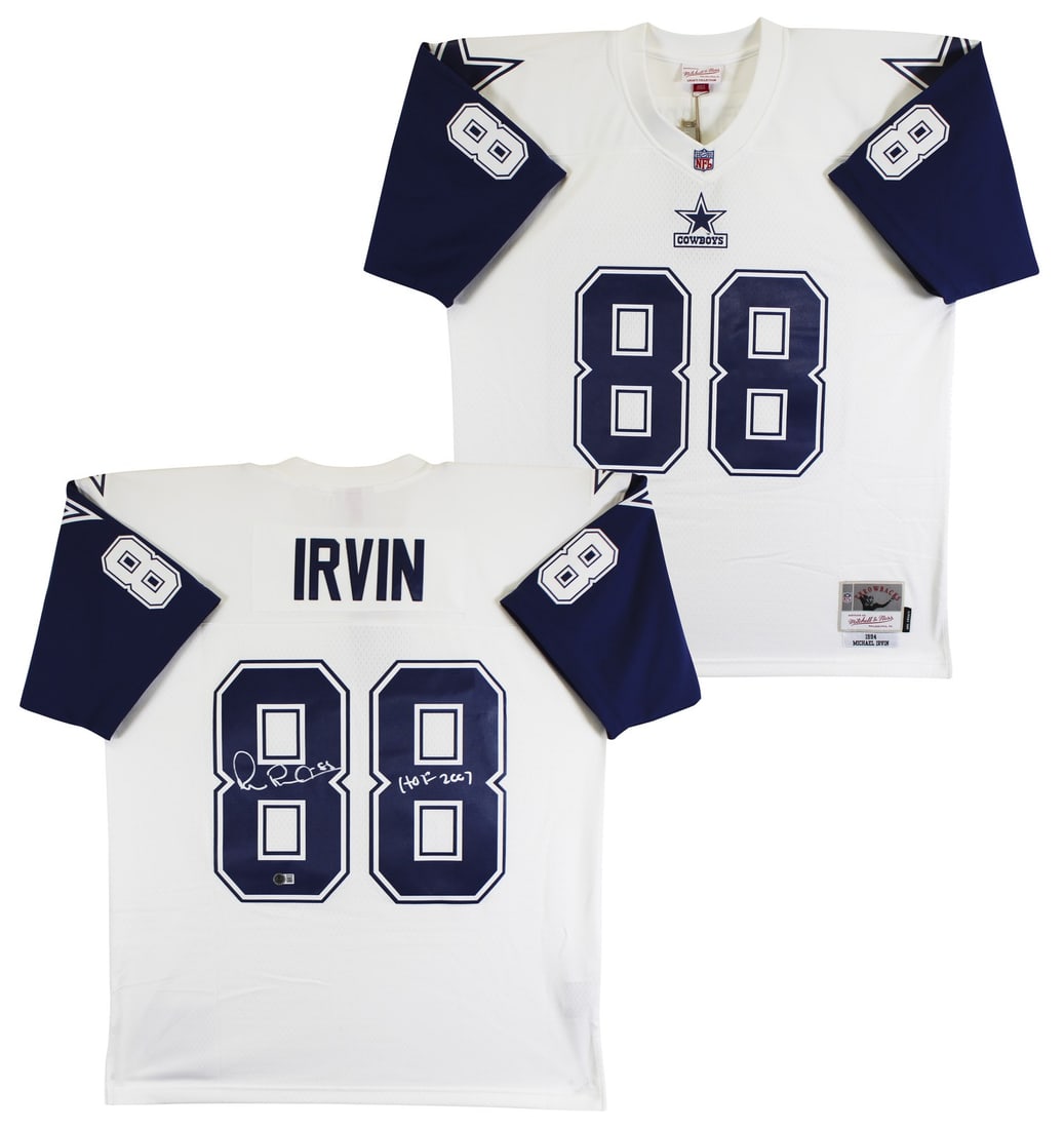 Michael Irvin Autographed Mitchell & Ness Cowboys Thanksgiving Jersey BAS Witnessed: Michael Irvin Autographed Mitchell & Ness Cowboys Thanksgiving Jersey BAS Witnessed This white Thanksgiving Mitchell & Ness Dallas Cowboys jersey has been personally signed by Michael Irvin, featuring