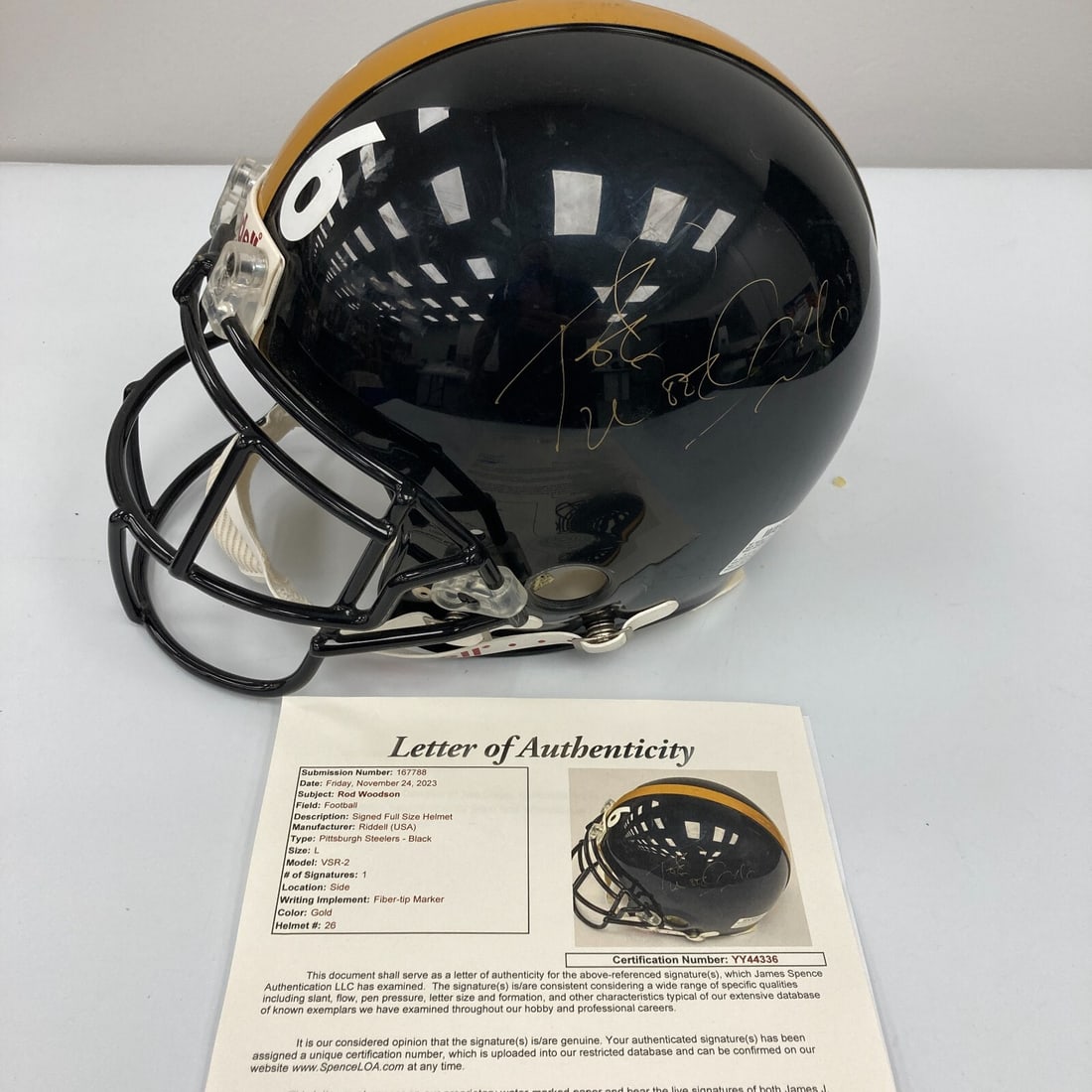 Rod Woodson Signed Game Used Steelers Helmet 1990s Pro Bowl JSA COA: Rod Woodson Signed Game Used Steelers Helmet 1990s Pro Bowl JSA COA This is a game-used Pittsburgh Steelers helmet signed by NFL great Rod Woodson, featuring his autograph from the 1990's Pro Bowl. Th