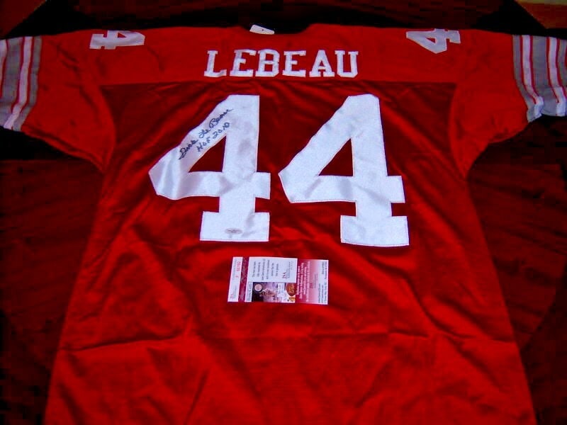 Signed Dick LeBeau Ohio State Buckeyes Russell football jersey: Signed Dick LeBeau Ohio State Buckeyes Russell football jersey This official licensed Russell jersey is signed by Dick LeBeau and represents the Ohio State Buckeyes. It is an original item, not a repr