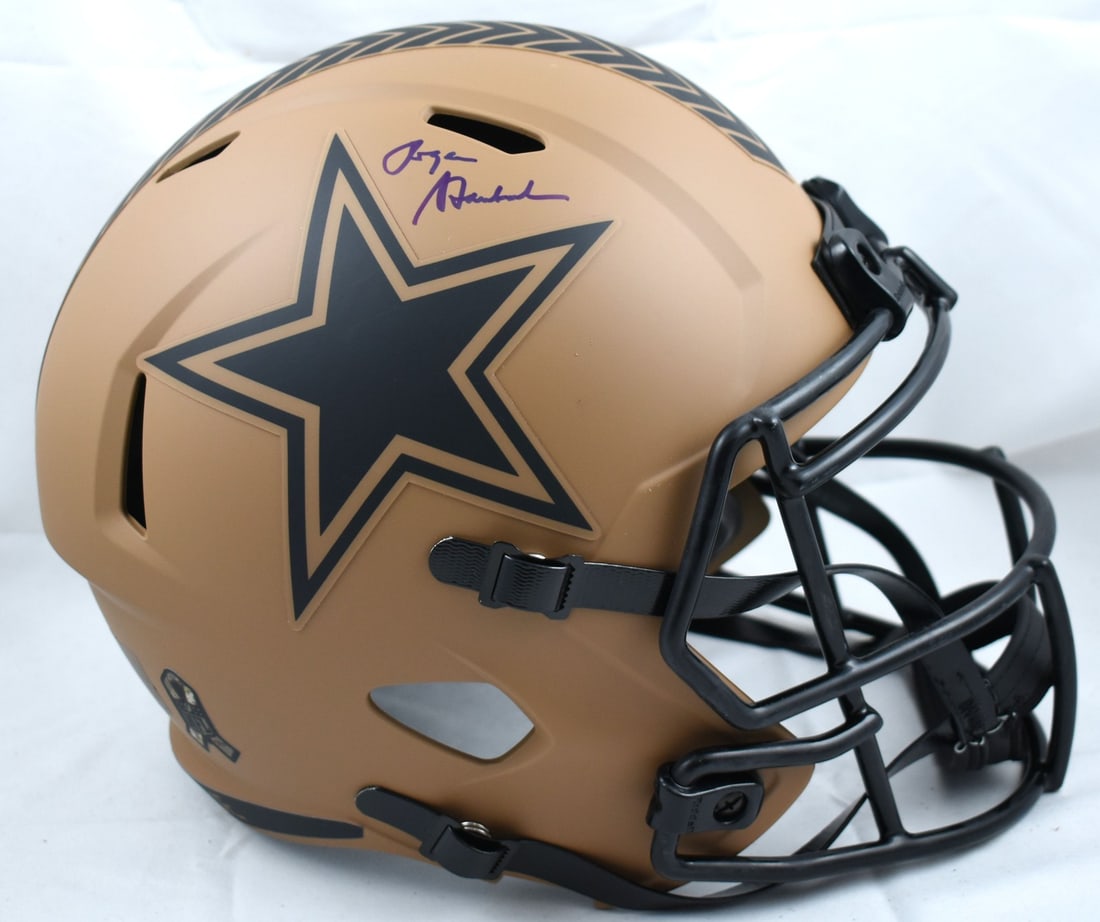 Full-Size Salute Speed Cowboys Helmet Signed by Roger Staubach Beckett Hologram: Full-Size Salute Speed Cowboys Helmet Signed by Roger Staubach Beckett Hologram This Dallas Cowboys full-size Salute Speed helmet is signed by Roger Staubach. The helmet is an original piece and comes