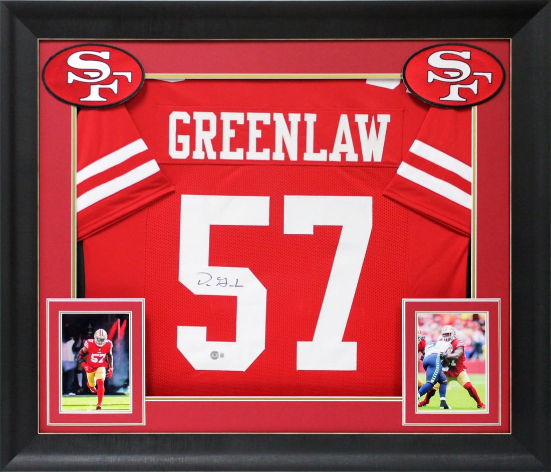 Dre Greenlaw Signed Red Pro Style Framed Jersey San Francisco 49ers BAS Witnessed: Dre Greenlaw Signed Red Pro Style Framed Jersey San Francisco 49ers BAS Witnessed This authentic, autographed red pro style framed jersey features the signature of Dre Greenlaw from the San Francisco 