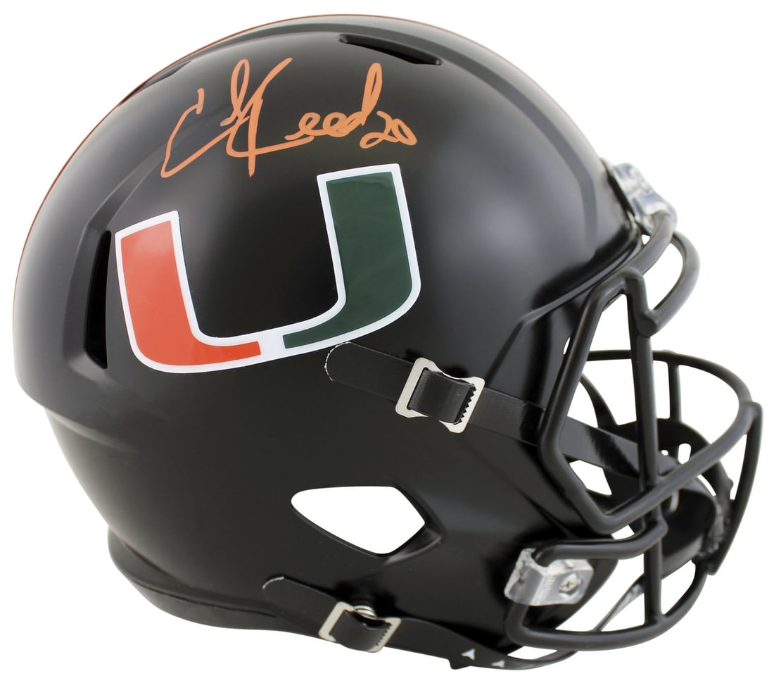 Ed Reed Miami Hurricanes 2017 Alternate Nights Speed Replica Helmet Beckett: Ed Reed Miami Hurricanes 2017 Alternate Nights Speed Replica Helmet Beckett This Miami Hurricanes 2017 Alternate Nights black full-size Speed replica helmet has been personally signed by Ed Reed. The 