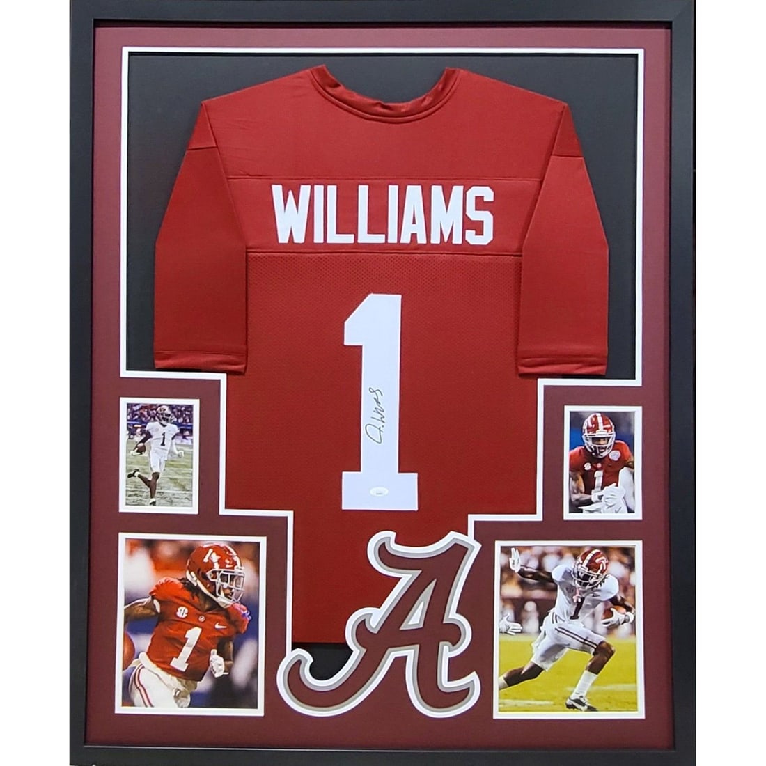 Jameson Williams Signed Alabama Jersey Framed JSA Authenticated 43x36: Jameson Williams Signed Alabama Jersey Framed JSA Authenticated 43x36 Showcase your Alabama pride with this autographed Jameson Williams framed jersey. This exceptional piece is authenticated by JSA, 