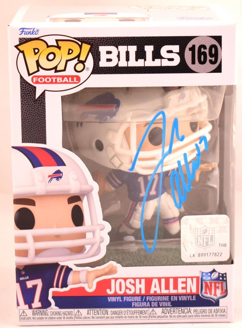Funko Pop NFL Josh Allen Signed Figure Beckett Authenticated Buffalo Bills: Funko Pop NFL Josh Allen Signed Figure Beckett Authenticated Buffalo Bills This pre-owned Funko Pop! Pez collectible features Buffalo Bills quarterback Josh Allen and is autographed by him. The autogr