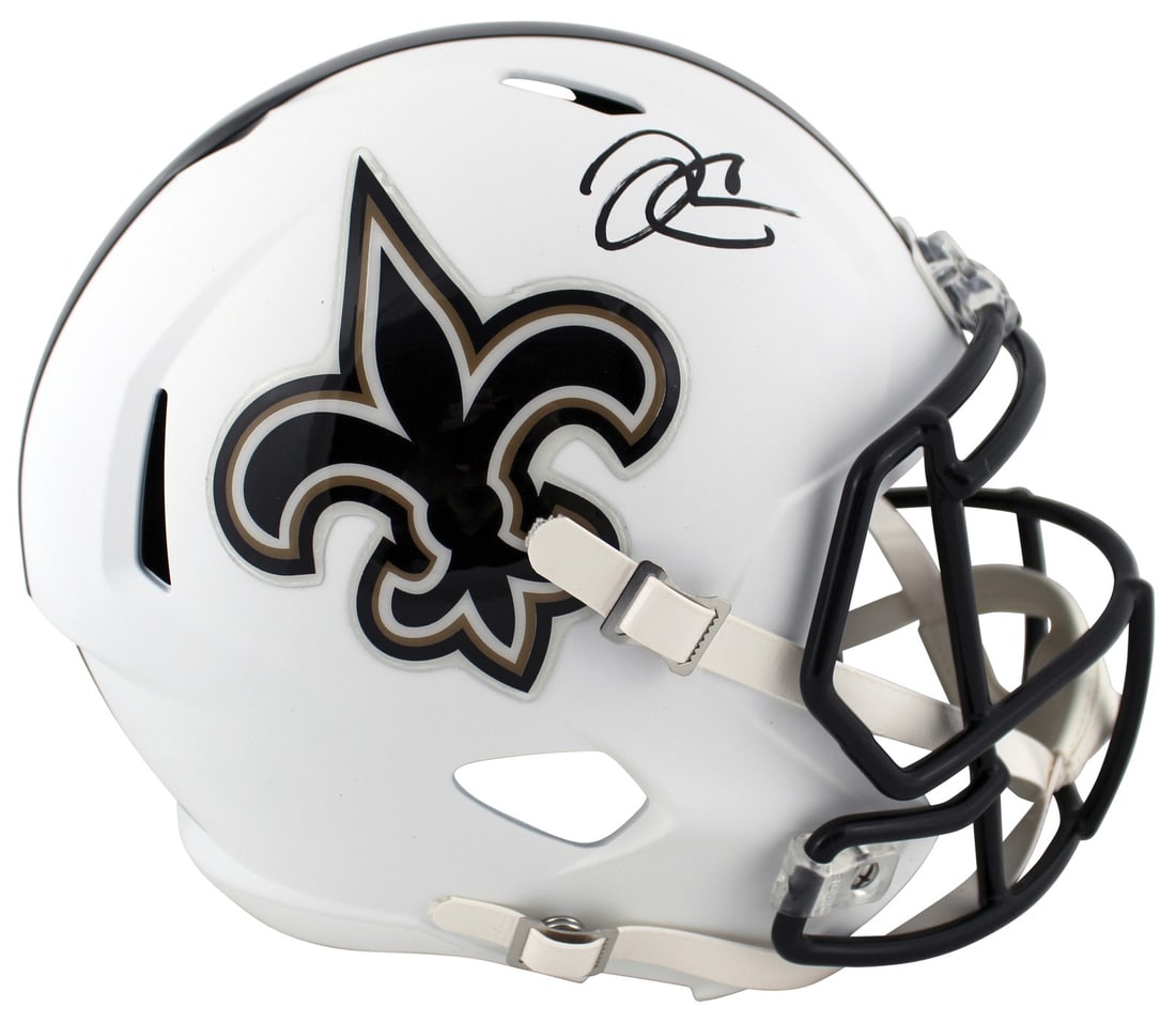 Derek Carr Signed New Orleans Saints Flat White Full Size Helmet BAS Authenticated: Derek Carr Signed New Orleans Saints Flat White Full Size Helmet BAS Authenticated This authentic signed flat white full-size speed replica helmet is a remarkable collectible featuring the autograph o