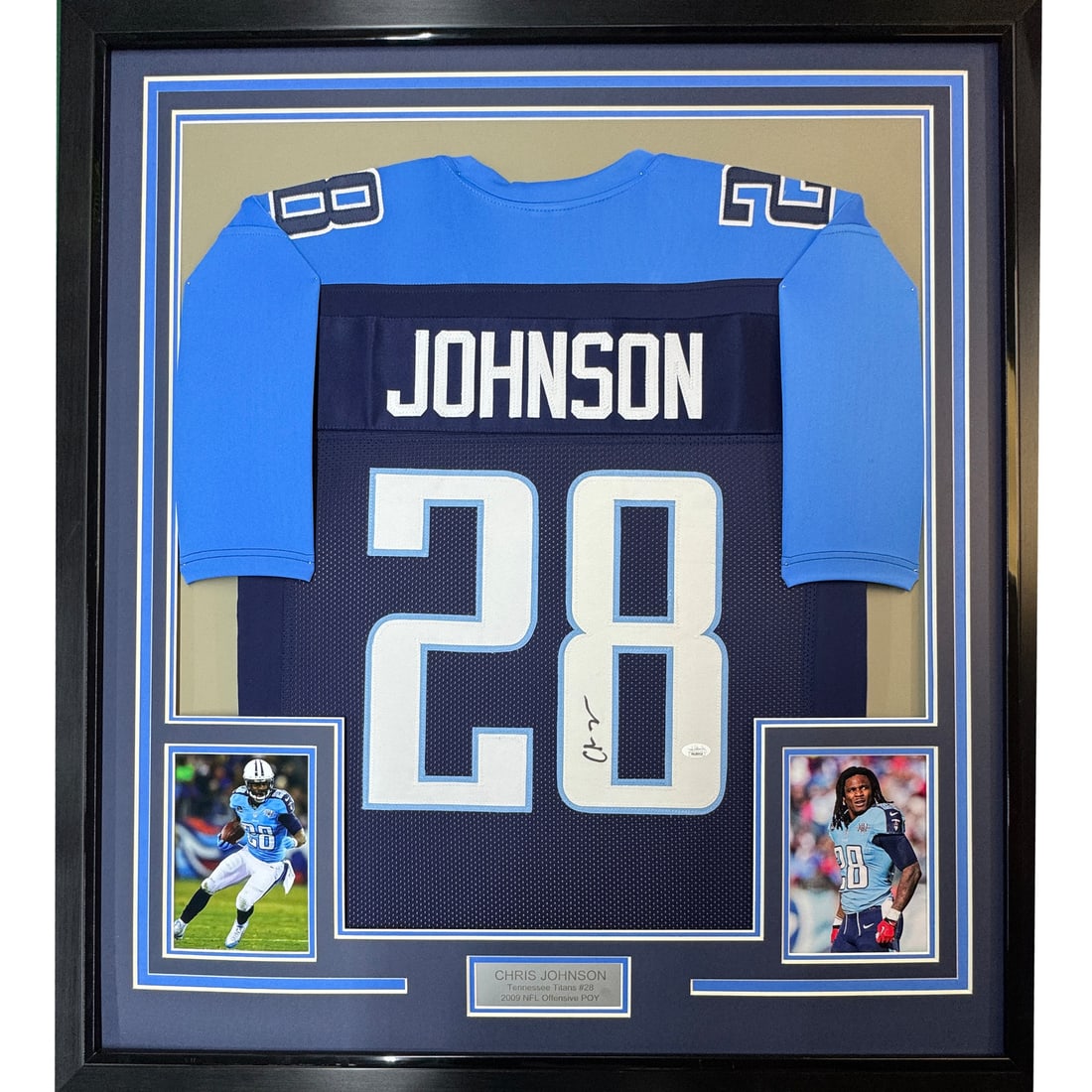 Framed Chris Johnson Autographed Jersey Tennessee Titans JSA COA 33x42 (1 of 2)