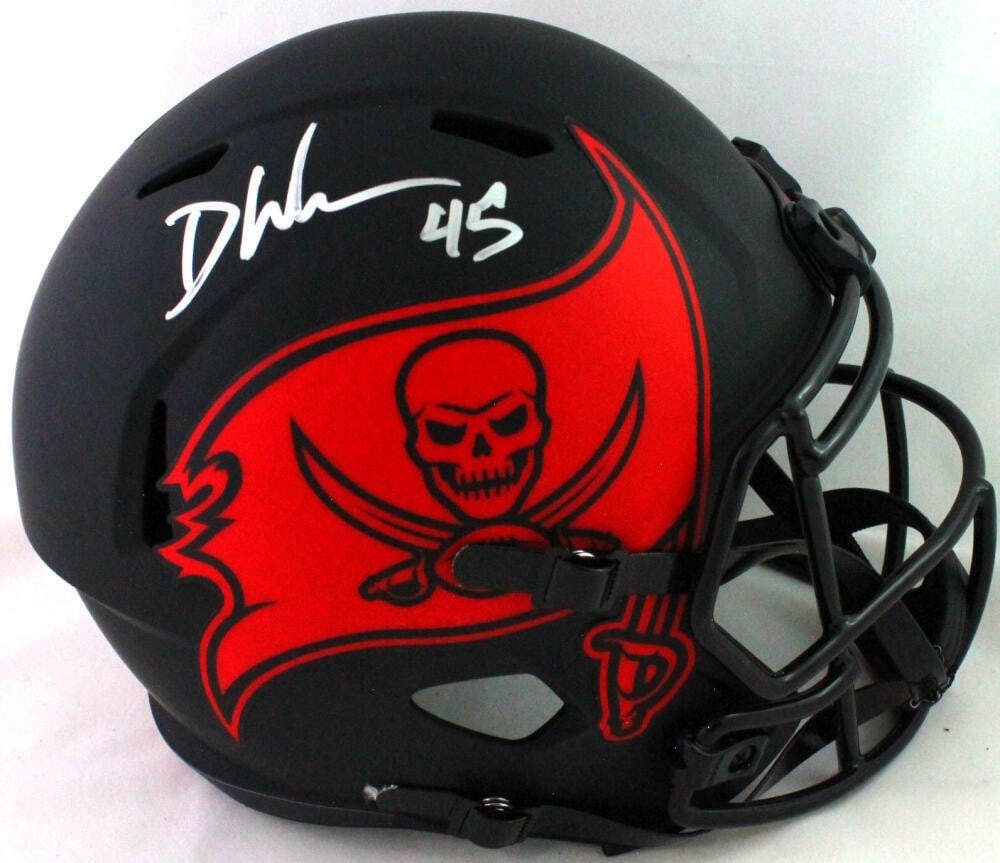 Devin White autographed Tampa Bay Buccaneers Eclipse Speed helmet Beckett: Devin White autographed Tampa Bay Buccaneers Eclipse Speed helmet Beckett This full-size Tampa Bay Buccaneers Eclipse Speed helmet is autographed by Devin White. The helmet is authenticated by Beckett