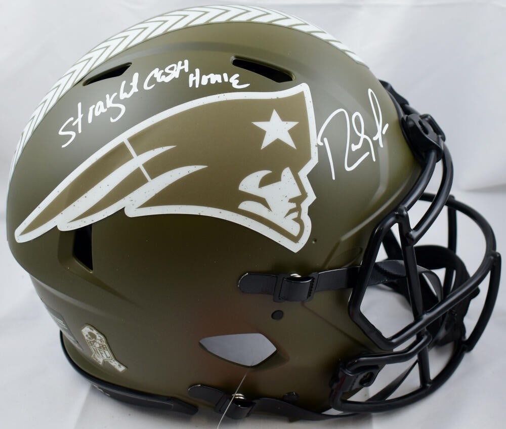 New England Patriots Randy Moss signed speed helmet BAS holo: New England Patriots Randy Moss signed speed helmet BAS holo This is a pre-owned New England Patriots full-size Salute to Service Speed Authentic helmet signed by Randy Moss. The autograph is authenti