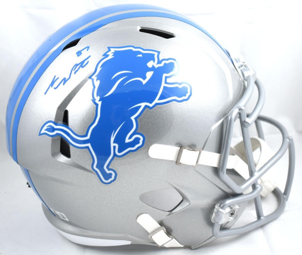 Detroit Lions full size speed helmet signed by Sam LaPorta Beckett hologram blue: Detroit Lions full size speed helmet signed by Sam LaPorta Beckett hologram blue This full-size Speed helmet features the authentic autograph of Sam LaPorta from the Detroit Lions. The signature is au