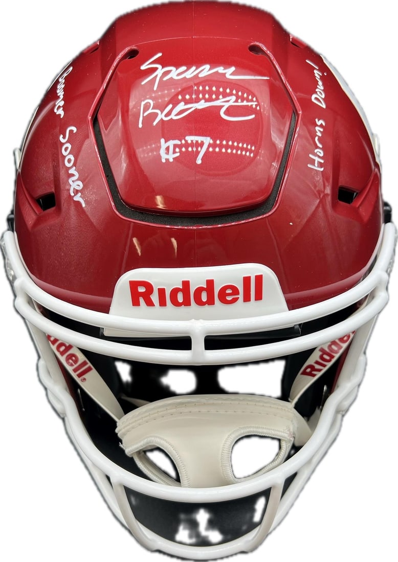 Spencer Rattler autographed Riddell full size football helmet PSA DNA Oklahoma Sooners: Spencer Rattler autographed Riddell full size football helmet PSA DNA Oklahoma Sooners This is an original, pre-owned full size Riddell football helmet featuring the Oklahoma Sooners. The helmet is a 