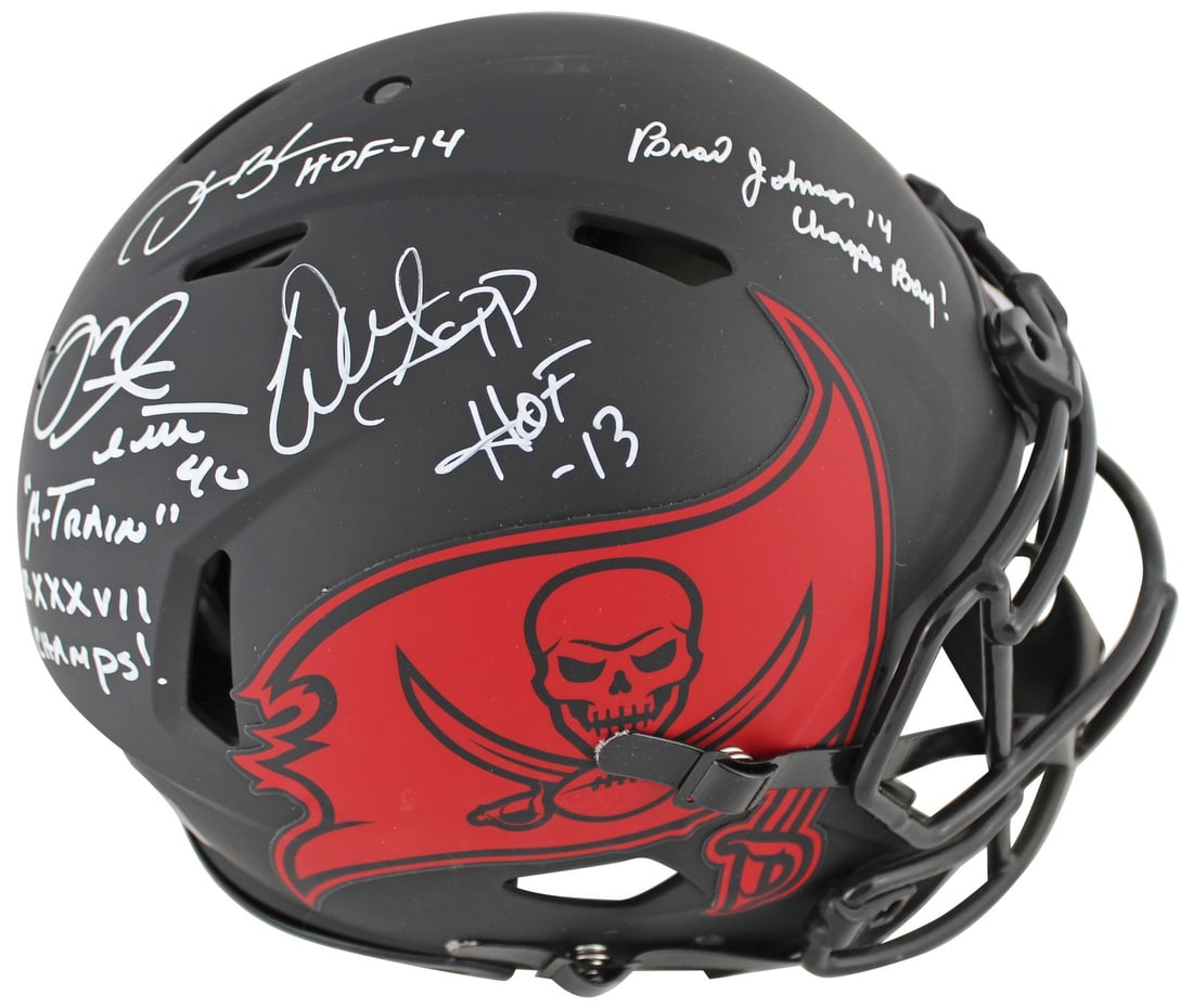 Tampa Bay Buccaneers Signed Eclipse Full Size Helmet with 4 Inscriptions BAS: Tampa Bay Buccaneers Signed Eclipse Full Size Helmet with 4 Inscriptions BAS This autographed alternate Eclipse Riddell Authentic Full Size Speed Proline Helmet features the signatures of NFL legends 