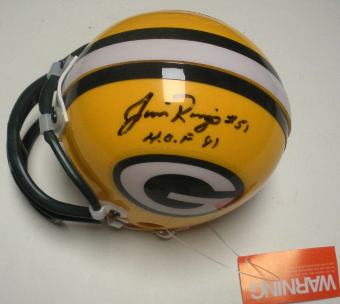 Signed Green Bay Packers Mini Helmet Jim Ringo JSA COA Hall of Fame 81: Signed Green Bay Packers Mini Helmet Jim Ringo JSA COA Hall of Fame 81 This is an original Green Bay Packers mini helmet signed by Hall of Famer Jim Ringo. The helmet comes with JSA/COA authentication