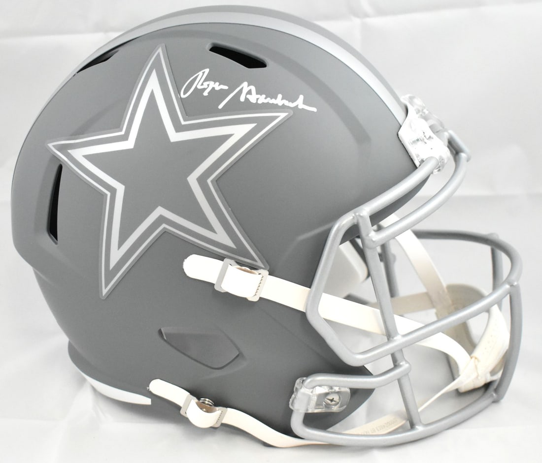 Dallas Cowboys full size slate speed helmet signed by Roger Staubach Beckett holo: Dallas Cowboys full size slate speed helmet signed by Roger Staubach Beckett holo This full-size Slate Speed helmet features the autograph of Roger Staubach, legendary quarterback of the Dallas Cowboy