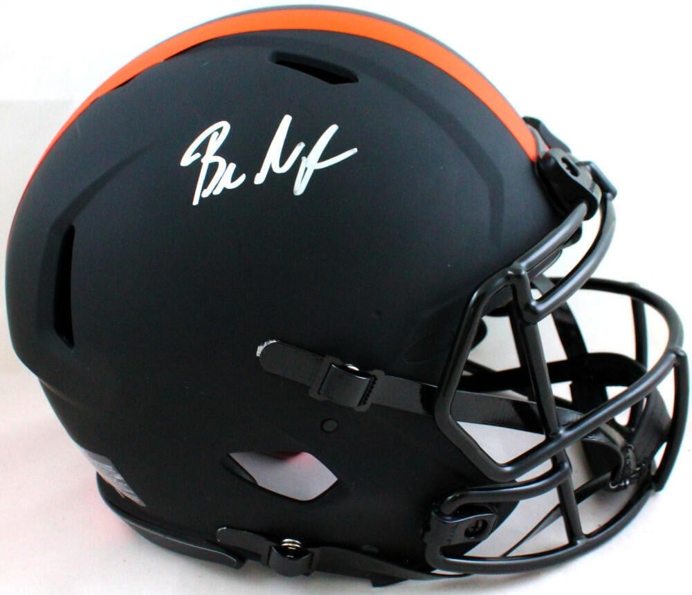 Baker Mayfield signed Browns Eclipse authentic full size helmet Beckett: Baker Mayfield signed Browns Eclipse authentic full size helmet Beckett This is a Cleveland Browns full-size Eclipse authentic football helmet autographed by Baker Mayfield. The signature has been aut