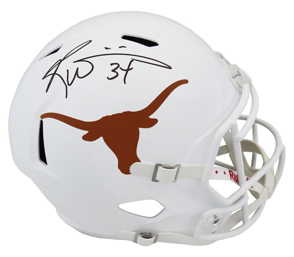 Ricky Williams Autographed Texas Longhorns Riddell Helmet with COA: Ricky Williams Autographed Texas Longhorns Riddell Helmet with COA This is a full-size replica helmet of the Texas Longhorns, personally signed by the legendary NFL player Ricky Williams. The helmet i