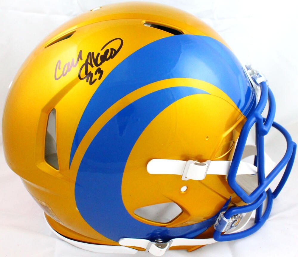 Los Angeles Rams Flash Speed Full Size Helmet Signed by Cam Akers Beckett Authenticated: Los Angeles Rams Flash Speed Full Size Helmet Signed by Cam Akers Beckett Authenticated This is an authentic Los Angeles Rams full-size Flash Speed helmet autographed by Cam Akers. The signature has b