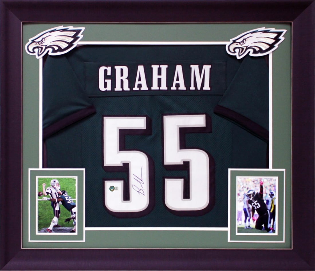 Brandon Graham Autographed Framed Jersey Philadelphia Eagles BAS Witnessed: Brandon Graham Autographed Framed Jersey Philadelphia Eagles BAS Witnessed This authentic green pro style framed jersey has been personally signed by Brandon Graham of the Philadelphia Eagles. It feat