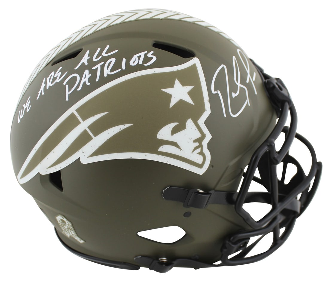 Randy Moss Signed Patriots Salute To Service Full Size Speed Helmet Beckett Authenticated: Randy Moss Signed Patriots Salute To Service Full Size Speed Helmet Beckett Authenticated This is an authentic New England Patriots Salute To Service full-size Speed Proline helmet, personally signed 