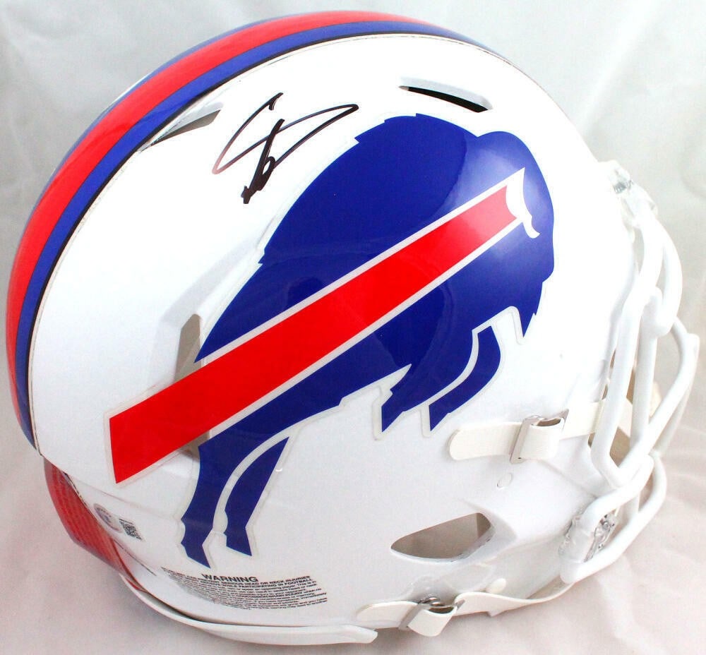 Buffalo Bills Stefon Diggs signed 2021 F S Speed helmet Beckett holo: Buffalo Bills Stefon Diggs signed 2021 F S Speed helmet Beckett holo This is an authentic full-size Speed helmet featuring the Buffalo Bills, autographed by Stefon Diggs. The helmet is an original ite